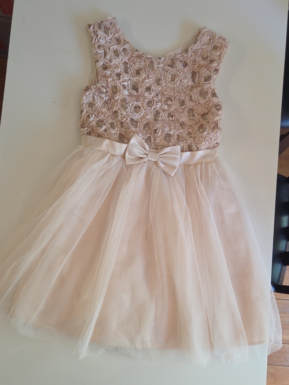 Girls Floral Lace and Tulle Party Dress - Blush